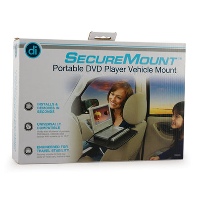 Studio photo of the SecureMount Portable DVD Player Vehicle Mount in packaging.
