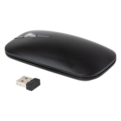 Studio photo of the LoPro Low Profile Wireless Mouse and USB connector
